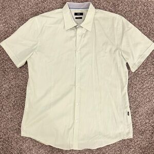 Boss Light Green Striped Casual Short Sleeve Button Up Shirt Mens XL Slim Fit